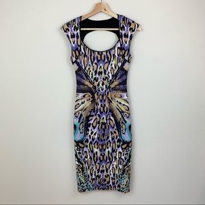 Hale Bob Purple Butterfly Leopard Bodycon Dress